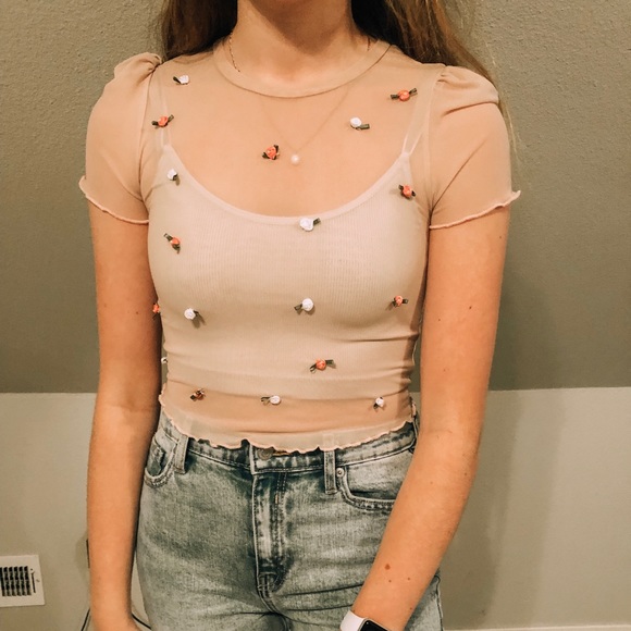 Urban Outfitters Tops - mesh blush top with roses